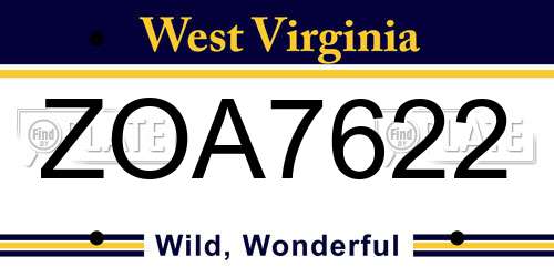 ZOA7622 West Virginia License Plate
