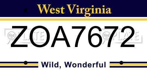 ZOA7672 West Virginia License Plate