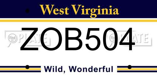 ZOB504 West Virginia License Plate