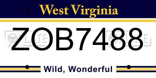 ZOB7488 West Virginia License Plate