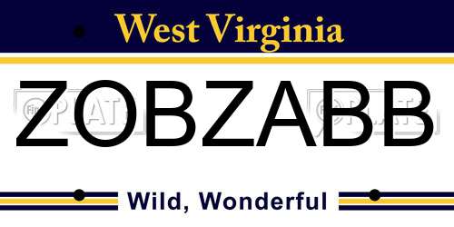 ZOBZABB West Virginia License Plate