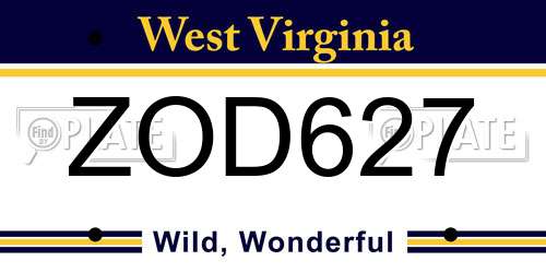 ZOD627 West Virginia License Plate