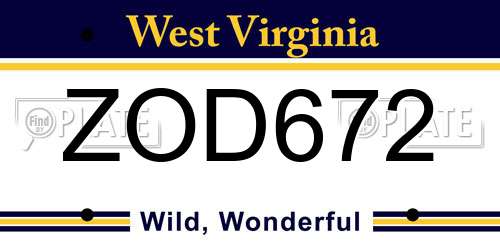 ZOD672 West Virginia License Plate