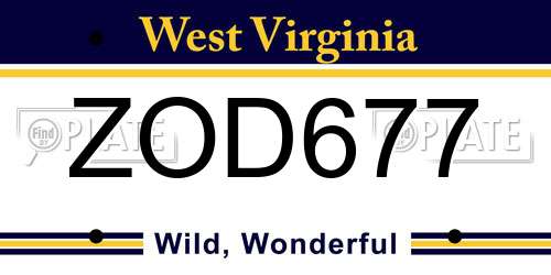 ZOD677 West Virginia License Plate