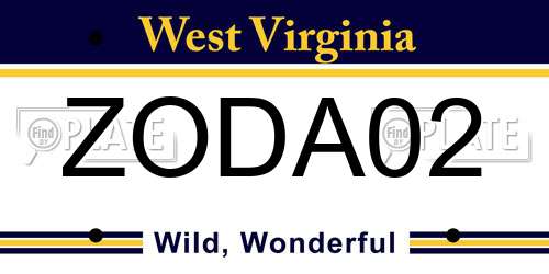 ZODA02 West Virginia License Plate