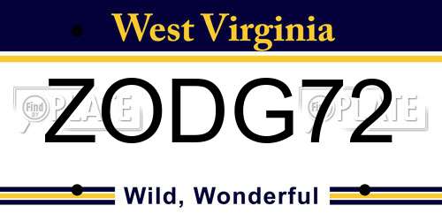 ZODG72 West Virginia License Plate