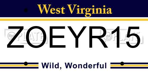 ZOEYR15 West Virginia License Plate