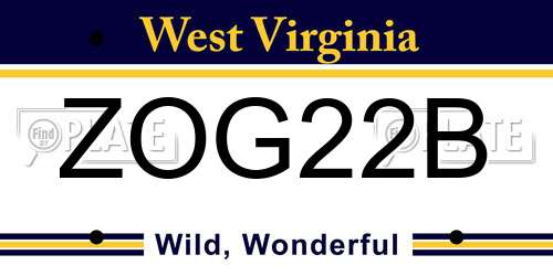 ZOG22B West Virginia License Plate