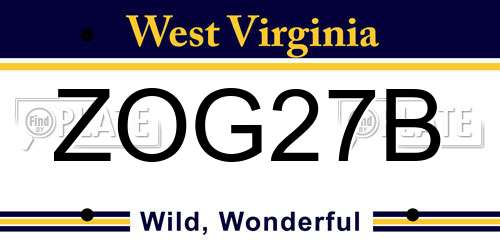 ZOG27B West Virginia License Plate