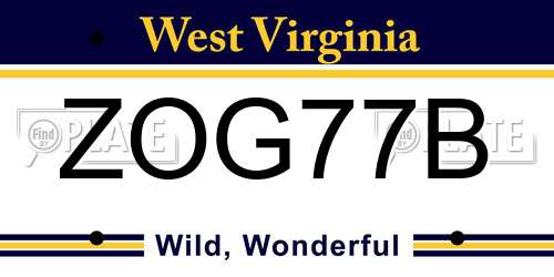 ZOG77B West Virginia License Plate