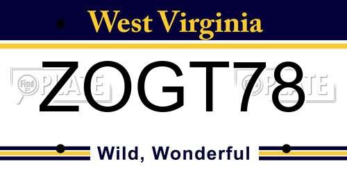 ZOGT78 West Virginia License Plate