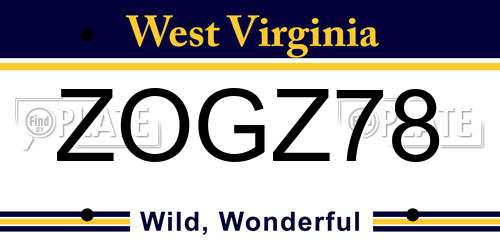 ZOGZ78 West Virginia License Plate