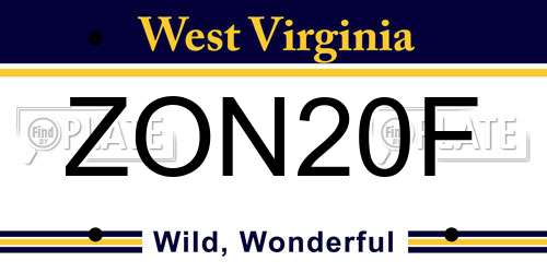 ZON20F West Virginia License Plate