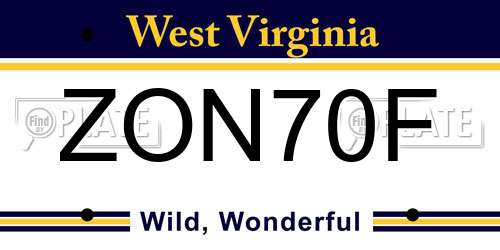 ZON70F West Virginia License Plate