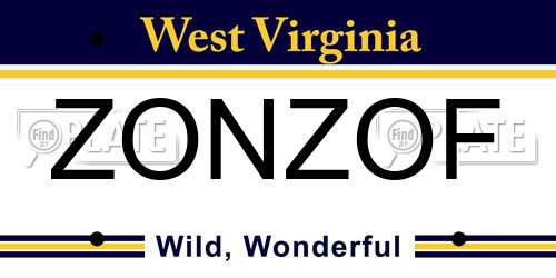 ZONZOF West Virginia License Plate