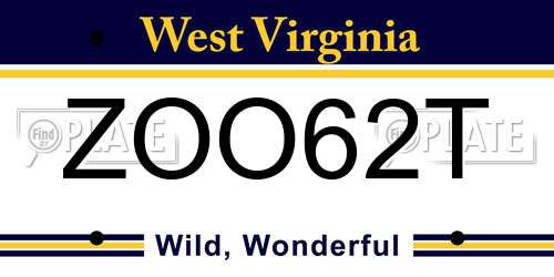 ZOO62T West Virginia License Plate