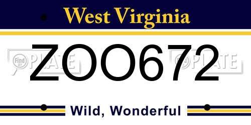 ZOO672 West Virginia License Plate