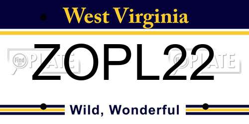 ZOPL22 West Virginia License Plate