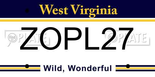 ZOPL27 West Virginia License Plate