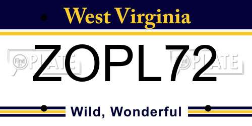 ZOPL72 West Virginia License Plate