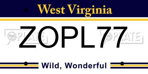 ZOPL77 West Virginia License Plate
