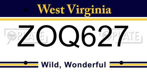 ZOQ627 West Virginia License Plate