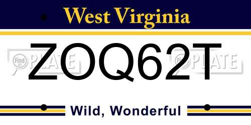 ZOQ62T West Virginia License Plate