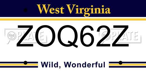 ZOQ62Z West Virginia License Plate