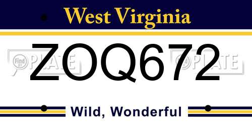 ZOQ672 West Virginia License Plate