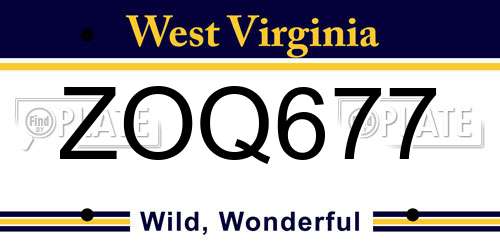 ZOQ677 West Virginia License Plate