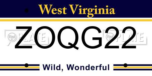 ZOQG22 West Virginia License Plate