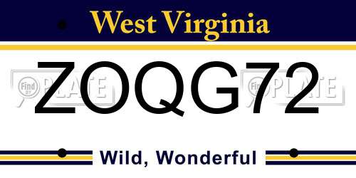 ZOQG72 West Virginia License Plate