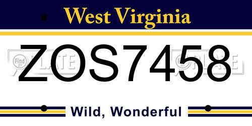 ZOS7458 West Virginia License Plate