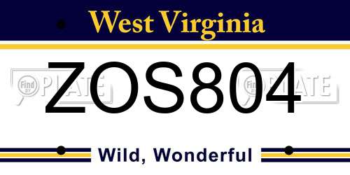ZOS804 West Virginia License Plate
