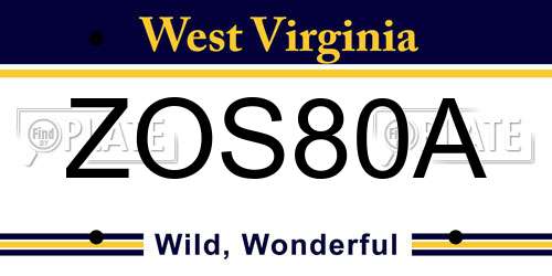 ZOS80A West Virginia License Plate