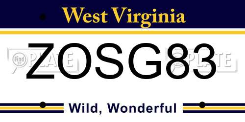 ZOSG83 West Virginia License Plate