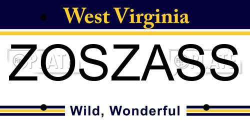 ZOSZASS West Virginia License Plate