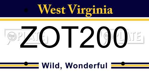 ZOT200 West Virginia License Plate