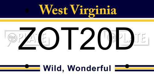 ZOT20D West Virginia License Plate