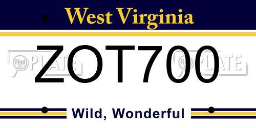 ZOT700 West Virginia License Plate