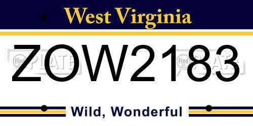 ZOW2183 West Virginia License Plate