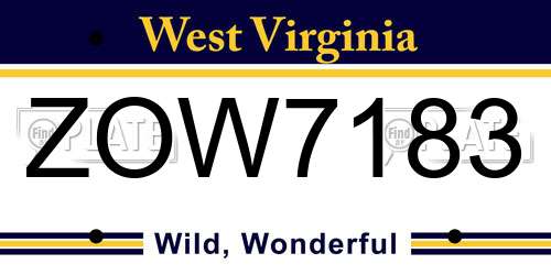 ZOW7183 West Virginia License Plate