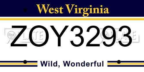ZOY3293 West Virginia License Plate
