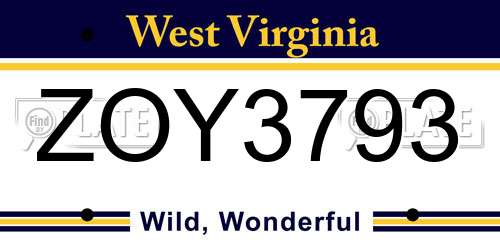 ZOY3793 West Virginia License Plate