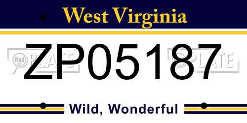 ZP05187 West Virginia License Plate