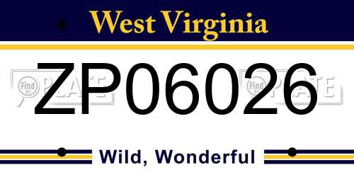 ZP06026 West Virginia License Plate