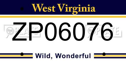ZP06076 West Virginia License Plate