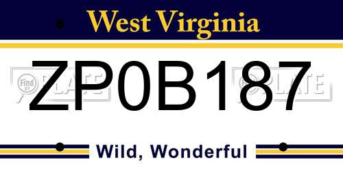 ZP0B187 West Virginia License Plate