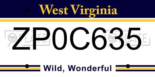 ZP0C635 West Virginia License Plate