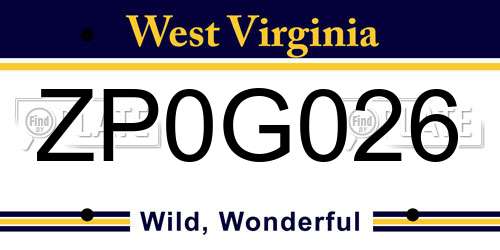 ZP0G026 West Virginia License Plate